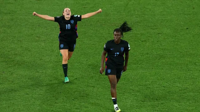 Michelle Agyemang of England celebrates scoring her team's first goal