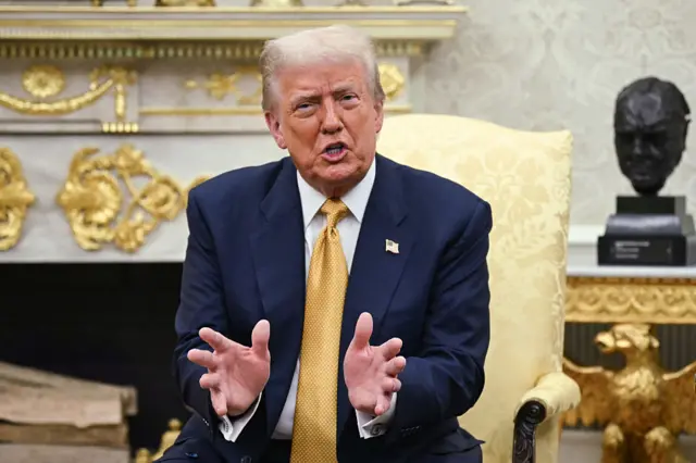 US President Donald Trump speaks during a meeting with Filipino President Ferdinand Marcos Jr. in the Oval Office