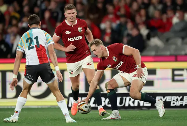 Duhan van der Merwe of the British & Irish Lions scores their fourth try