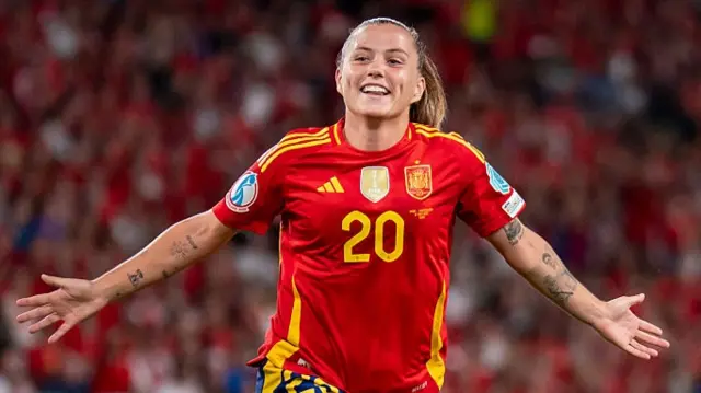 Claudia Pina of Spain celebrates after scoring the team's second goal