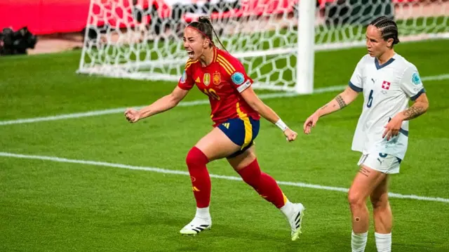 Athenea del Castillo of Spain celebrating her goal