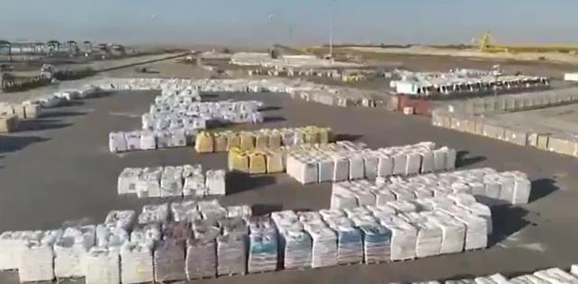 A still from a video shared by IDF spokesman Nadav Shoshani, which he says shows aid inside Gaza