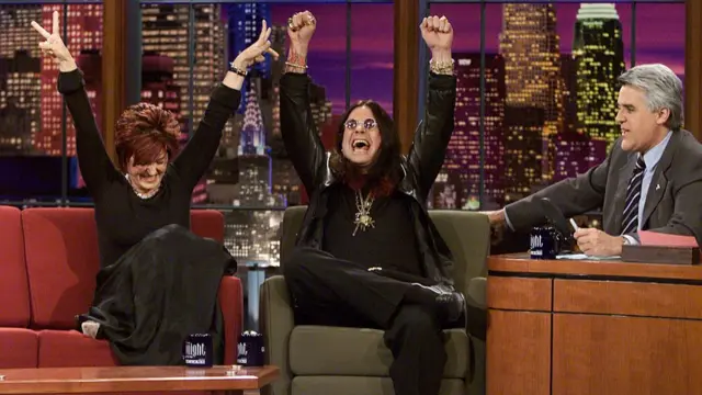 Sharon Osbourne and Ozzy Osbourne during an interview with host Jay Leno