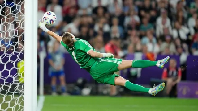Ann-Katrin Berger goalkeeper of Germany and Gotham FC makes a save