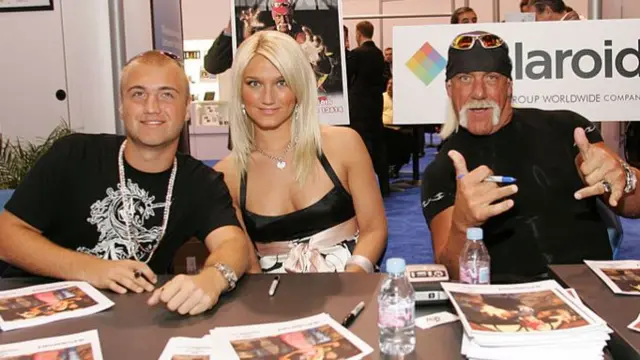 Hulk Hogan and his two children Brooke and Nick pose for a photo in 2007