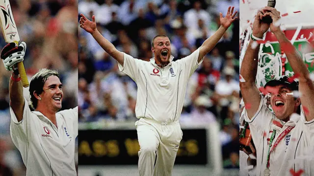 Kevin Pietersen, Andrew Flintoff and Michael Vaughan