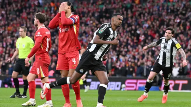 Alexander Isak celebrates after scoring for Newcastle
