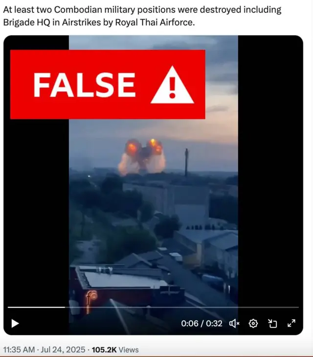 Social media post passing old footage from Ukraine off as new footage from Cambodia