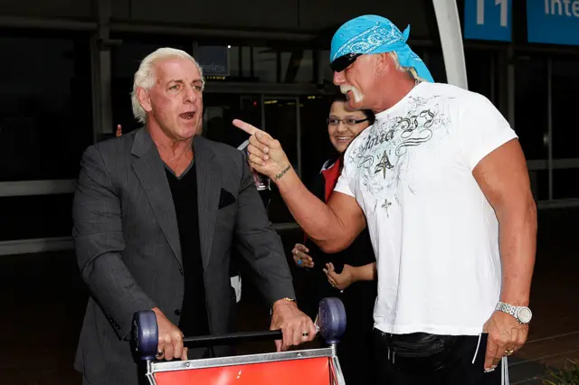 Hulk Hogan and Ric Flair arrive at Sydney Airport, ahead of the Australian Hulkamania tour on November 17, 2009