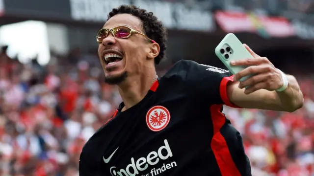 Hugo Ekitike celebrates