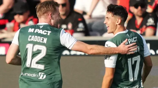 Hibs' Chris Cadden and Jamie McGrath celebrate