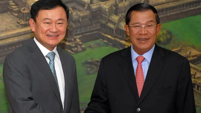 Former Thai PM Thaksin Shinawatra (left) and Hun Sen, pictured here in 2011