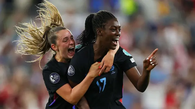 Ella Toone and Michelle Agyemang celebrate