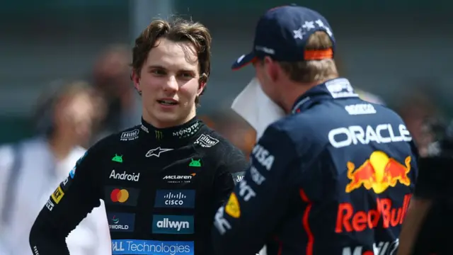 Oscar Piastri with Max Verstappen after the Sprint race