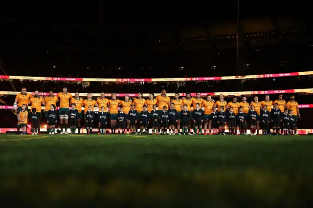 Wallabies line up for the national anthem