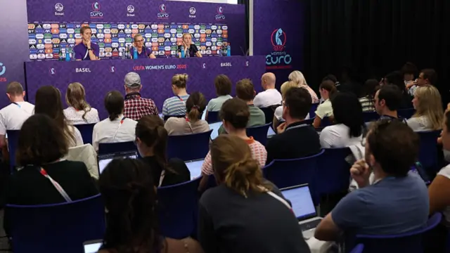 Sarina Wiegman, Head Coach of England, and Leah Williamson of England speak to the media during the England Press Conference
