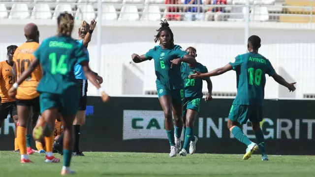 Esther Okoronkwo scoring a goal for Nigeria at the football Women's Africa Cup of Nations 2024