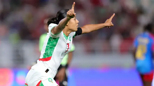 Ghizlane Chebbak playing football for Morocco at the 2024 Women's Africa Cup of Nations