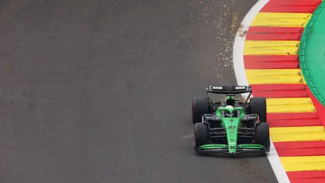 Sparks fly off Nico Hulkenberg's car during qualifying at Spa.