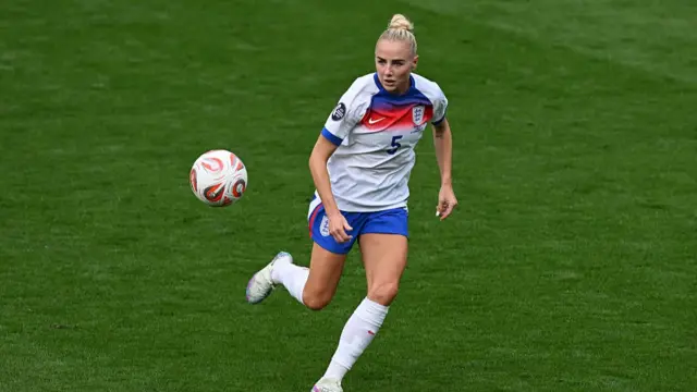 Alex Greenwood of England looks on towards a loose ball