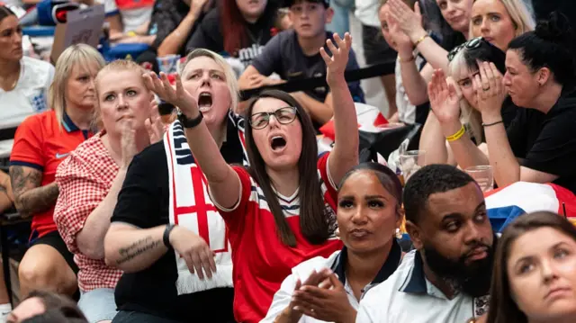 England fans react as they watch a live broadcast