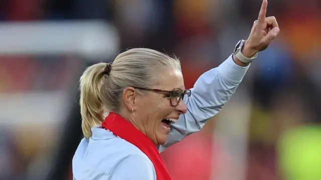 England Head Coach/Manager Sarina Wiegman celebrates