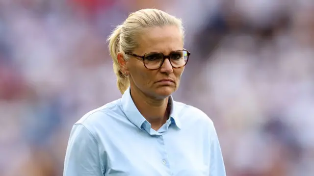 Sarina Wiegman, Head Coach of England, looks on