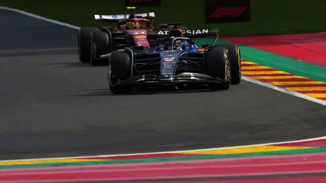 Lewis Hamilton behind Alex Albon at Spa.