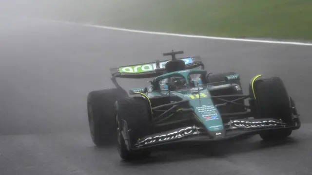 Aston Martin car in the spray at Spa.