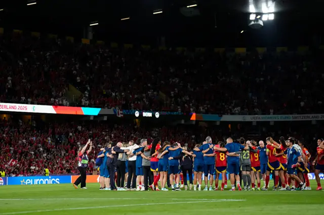Spain huddle after World Cup win in Australia in 2023