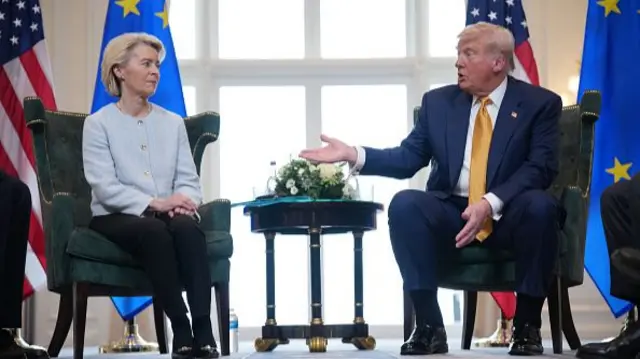 President of the European Commission Ursula von der Leyen meets with U.S. President Donald Trump at Trump Turnberry golf club