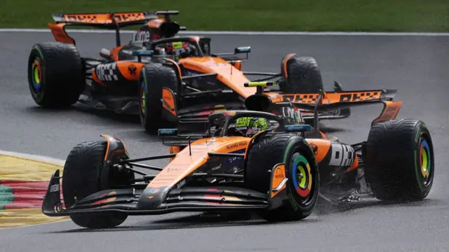 Lando Norris leads Oscar Piastri at Belgian GP