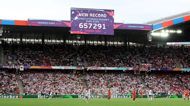 The LED board shows the new record as "657,291" for the highest-attended Women's EURO ever