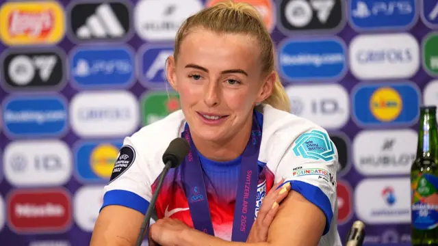 Chloe Kelly of England speaks to the media in a post match press conferenc
