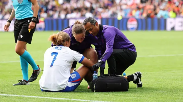 Lauren James of England receives medical treatment