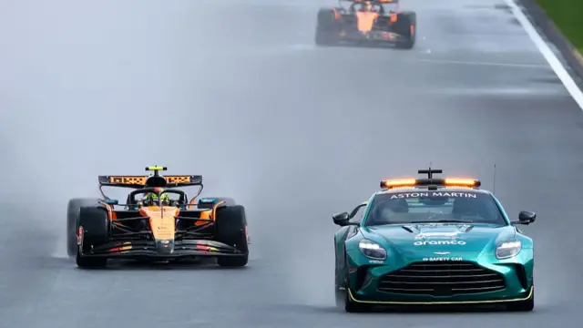 Lando Norris behind the safety car on the opening laps at Spa.