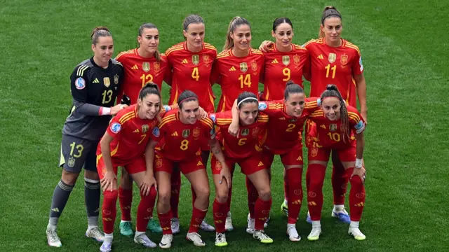 Players of Spain pose for a team photograph
