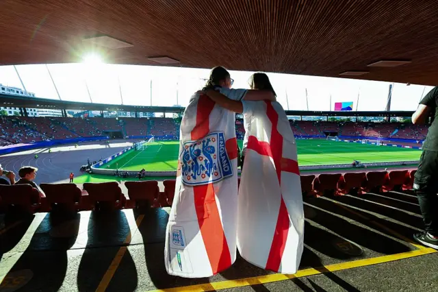 England fans with England flags in stadium