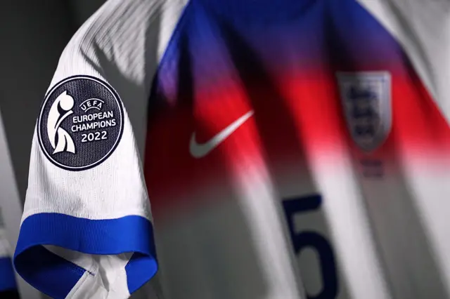 England shirt with European Champions 2022 patch on