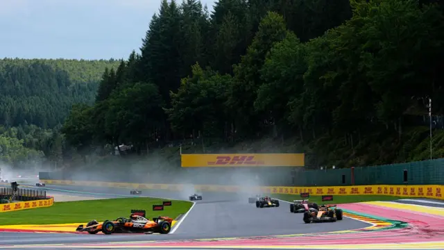 The cars on the circuit at Spa.