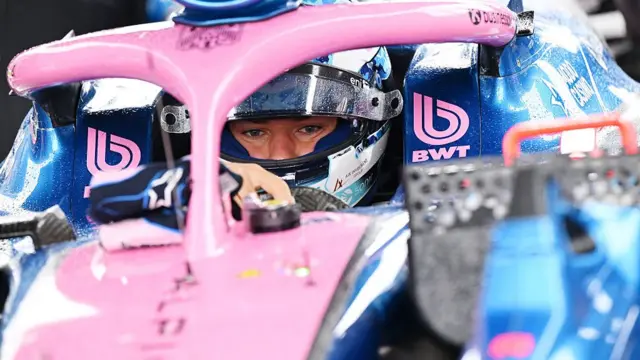Pierre Gasly in his Alpine in the garage ahead of the Belgian GP.