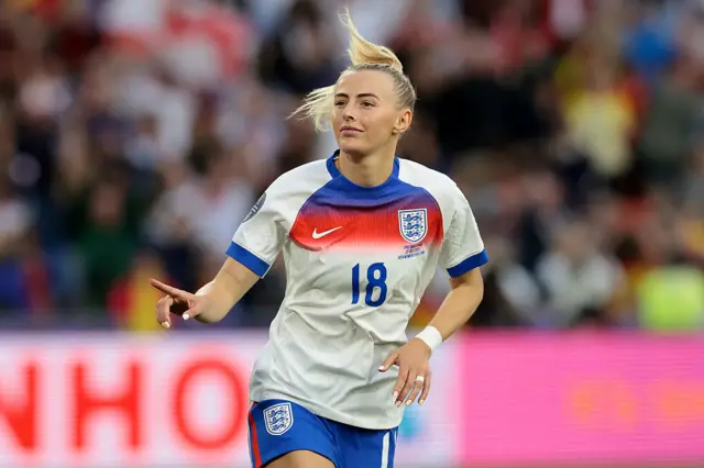 Chloe Kelly celebrates after scoring for England