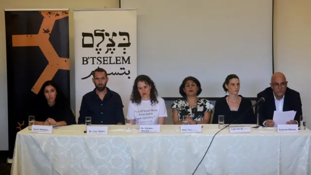 Representatives from the Israeli human rights groups hold a press conference