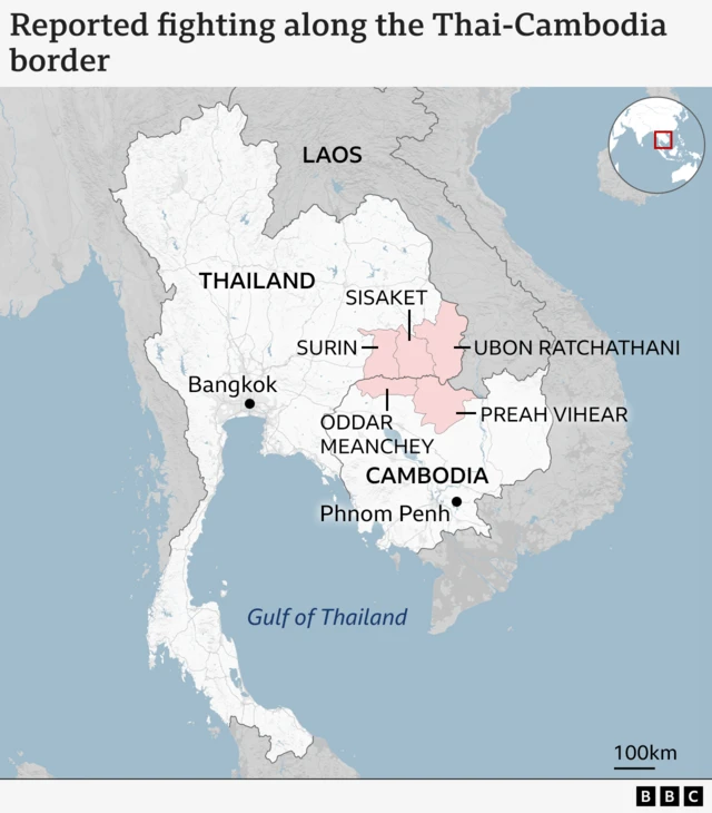 Map showing disputed areas in Thailand and Cambodia