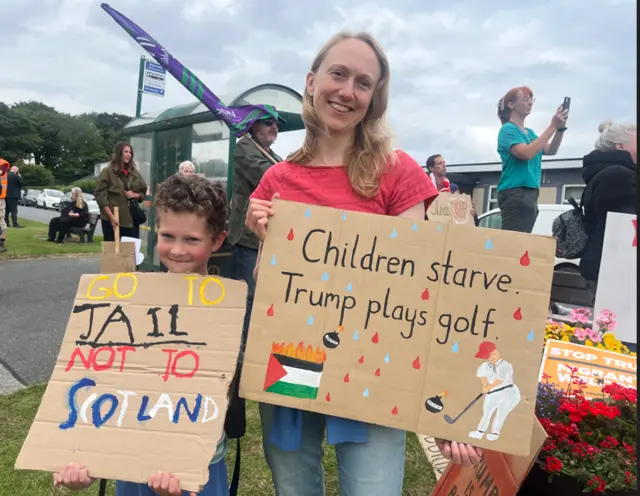 Arthur Osman, 7 and his mum Tara Beanie at Balmedie