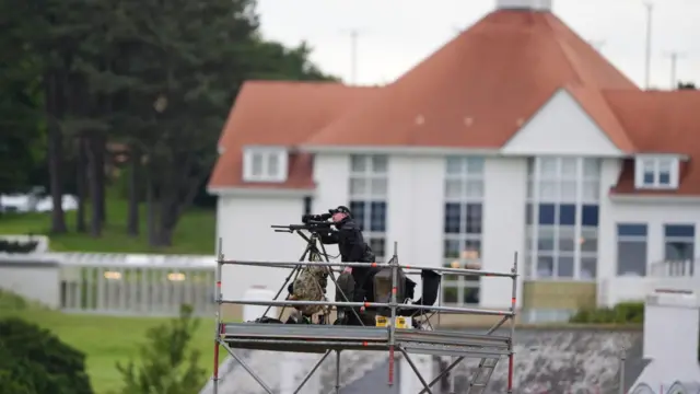 A Specialist Rifle Officer at the Trump Turnberry golf course in South Ayrshire this morning