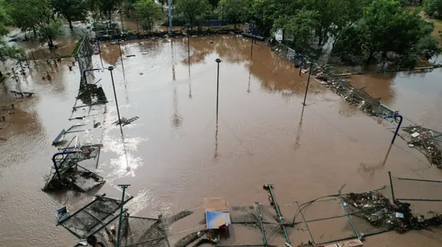 Aerial view of floods in Beijing, China's Miyun district
