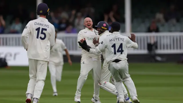 Matt Parkinson celebrates wicket