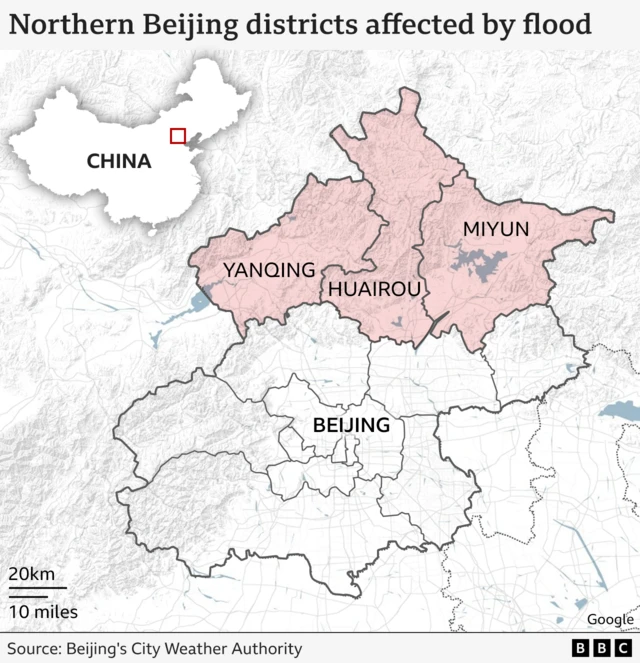 Map of flooded areas in China