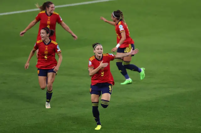 Esther Gonzalez celebrating scoring for Spain